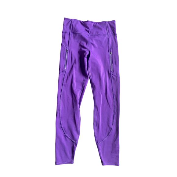 Athleta Pants - Athleta Ranier Tight Sz Medium Purple Running Leggings Zip Pockets